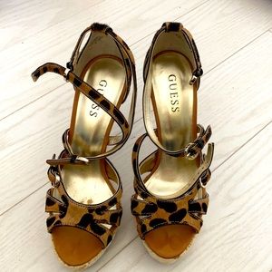 GUESS animal print platform heels
